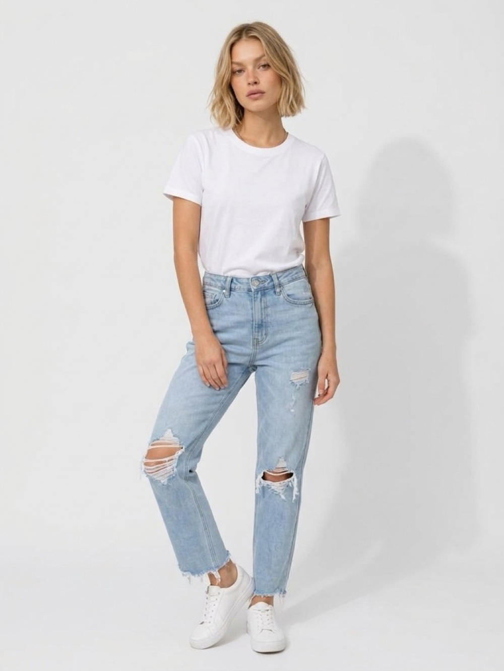 YMI Dream Fit Distressed High Rise Straight Jeans Size 3 26 Light Wash Raw Hem